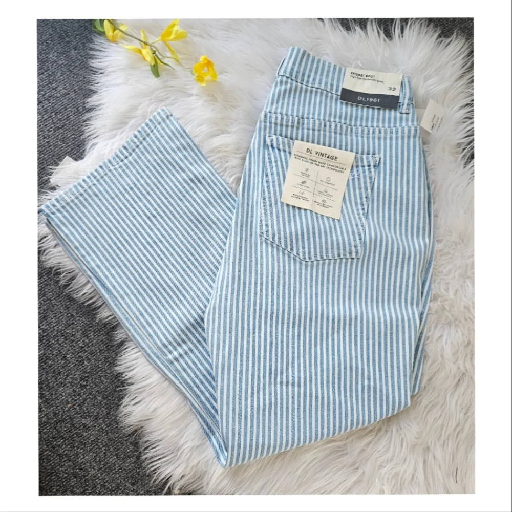 NWT DL1961 'Bridget' Striped Boot High Rise Cropped Jean, Instasculpt Size 32